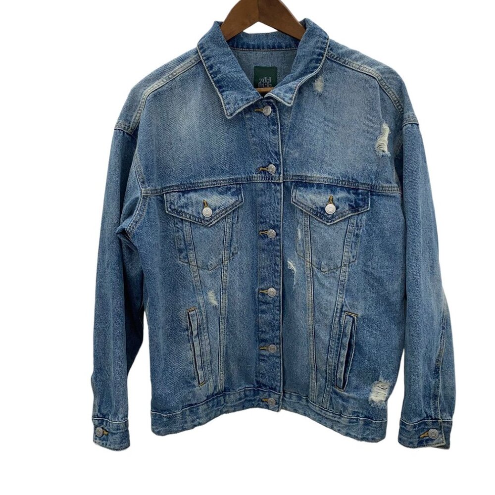 Wild Fable Medium Denim Jean Jacket Distressing